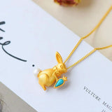 Inlaid Turquoise Rabbit Necklace Pendant Silver Jewelry