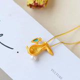 Inlaid Turquoise Rabbit Necklace Pendant Silver Jewelry