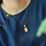 Hetian Jade Enamel Peach Blossom Pendant Necklace