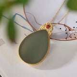 Ancient Hetian Green Chalcedony Drop Pendant Necklace