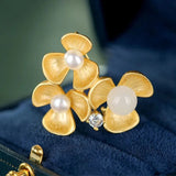 Natural Hetian Jade Round Beads Flower Pearl Brooch