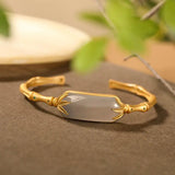 Vintage Hetian Jade Bracelet with Bamboo Leaf Design
