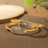 Vintage Hetian Jade Soot Bamboo Leaf Bracelet Retro Silver Jewelry