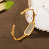 Vintage Hetian Jade Soot Bamboo Leaf Bracelet Retro Silver Jewelry