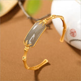 Vintage Hetian Jade Bamboo Leaf Bracelet Silver Jewelry
