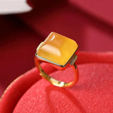 Ancient Hetian Chalcedony Square Ring for Women Adjustable Wedding Jewelry