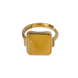 Ancient Hetian Chalcedony Square Ring for Women Adjustable Wedding Jewelry