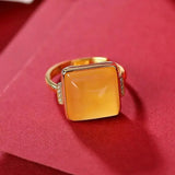 Ancient Hetian Chalcedony Square Ring for Women Adjustable Wedding Jewelry