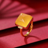 Ancient Hetian Chalcedony Square Ring for Women Adjustable Wedding Jewelry