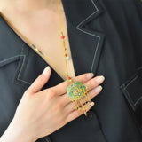 Handmade Chalcedony Enamel Phoenix Necklace with Tourmaline Tassel