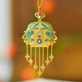 Handmade Chalcedony Enamel Phoenix Necklace with Tourmaline Tassel