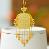 Handmade Chalcedony Enamel Phoenix Necklace with Tourmaline Tassel