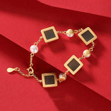 Silver Inlaid Hetian Chalcedony Geometric Pearl Necklace