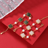Silver Inlaid Hetian Chalcedony Geometric Pearl Necklace