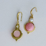 Silver Inlaid Pink Crystal Pearl Earrings