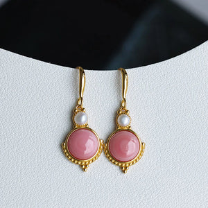 Silver Inlaid Pink Crystal Pearl Earrings