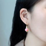 Silver Inlaid Pink Crystal Pearl Earrings