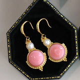 Silver Inlaid Pink Crystal Pearl Earrings