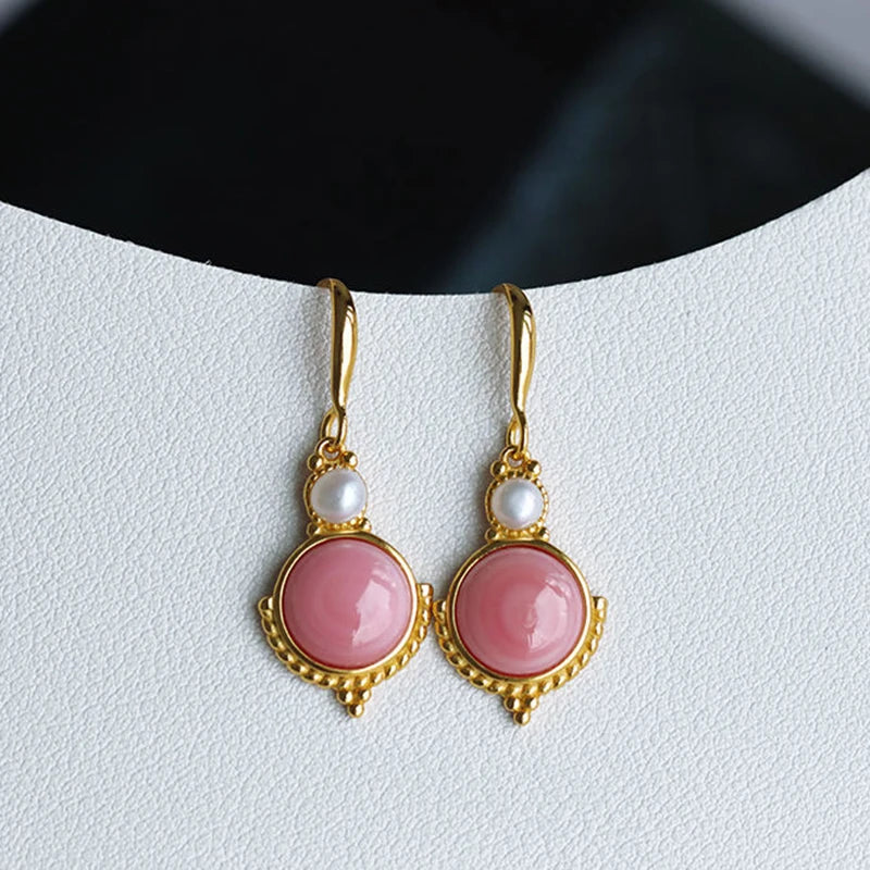 Silver Inlaid Pink Crystal Pearl Earrings