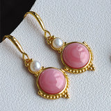 Silver Inlaid Pink Crystal Pearl Earrings