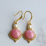 Silver Inlaid Pink Crystal Pearl Earrings