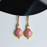 Silver Inlaid Pink Crystal Pearl Earrings