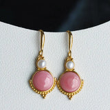 Silver Inlaid Pink Crystal Pearl Earrings