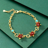Vintage Silver-Inlaid Red Tourmaline Turquoise Bracelet