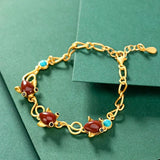Silver Inlaid Red Tourmaline Turquoise Bracelet Adjustable Retro Palace Jewelry