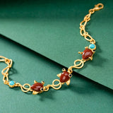 Vintage Silver Inlaid Red Tourmaline Turquoise Bracelet