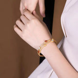Ancient Craftsmanship Red Tourmaline Hetian Chalcedony Double Bracelet