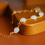 Geometric Inlaid Natural Hetian Jade Water Drop Bracelet Retro Silver Jewelry