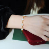 Geometric Inlaid Natural Hetian Jade Water Drop Bracelet Retro Silver Jewelry