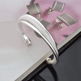 925 Silver Bead Open Cuff Bracelet Bangle18K Plated Gift