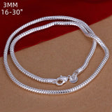 925 Silver 3mm Snake Chain Necklace 16-30 Inch Wedding Jewelry
