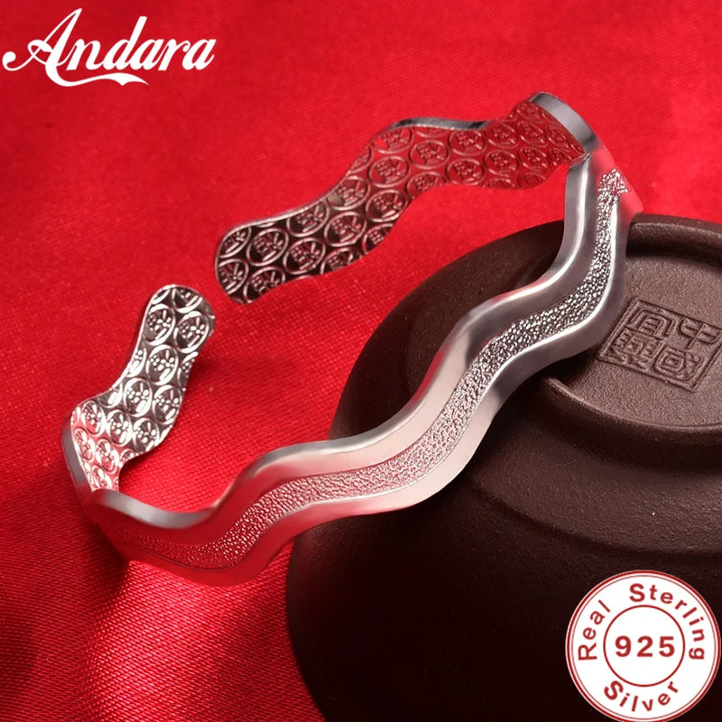 925 Silver Bracelets Frosted Wavy Bracelets Women's Jewelry Gift