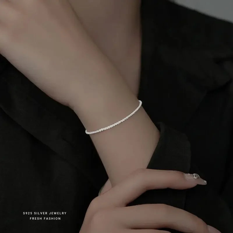 S925 Sparkling Collarbone Silver Necklace 2mm