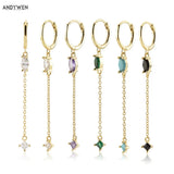 925 Silver Chain Circle Drop Earring Women Wedding Jewelry