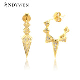 925 Silver Clear Zircon Long Spike Hoops Women Rock Punk Crystal Jewelry