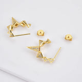 925 Silver Clear Zircon Long Spike Hoops Women Rock Punk Crystal Jewelry