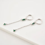 925 Silver Green Purple CZ Zircon Long Chain Drop Earring