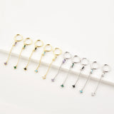925 Silver Green Purple CZ Zircon Long Chain Drop Earring