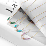 Colorful Natural Stone Beads Pearl Necklace for Women