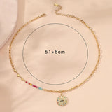 Colorful Zircon Eye Pendant Necklace Crystal Heart Chain Stainless Steel
