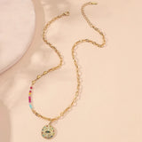 Colorful Zircon Eye Pendant Necklace Crystal Heart Chain Stainless Steel