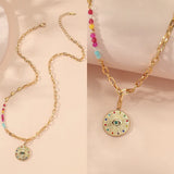 Colorful Zircon Eye Pendant Necklace Crystal Heart Chain Stainless Steel