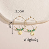 Stainless Steel Sun Charm Hoop Earrings with Crystal Beads for Women