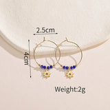 Stainless Steel Sun Charm Hoop Earrings with Crystal Beads for Women