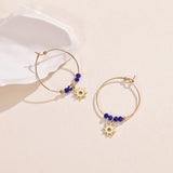 Stainless Steel Sun Charm Hoop Earrings with Crystal Beads for Women