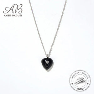 Natural Agate Stone 925 Silver Heart Pendant Necklace